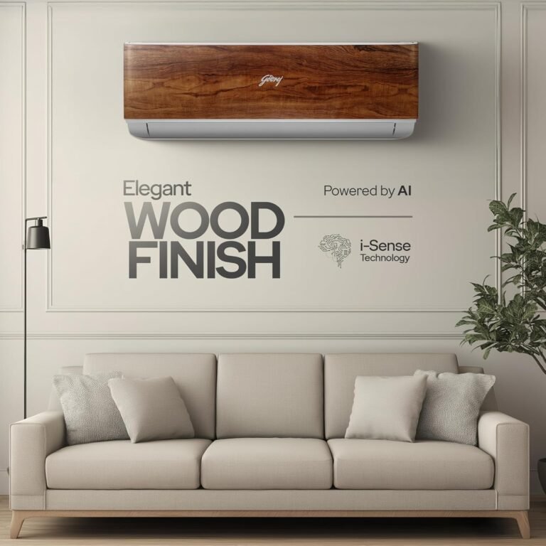 Godrej 1.5 Ton 3 Star, 5 Years Comprehensive Warranty, AI powered, 5-In-1 Convertible Cooling, 4 Way Air Swing, Wood Finish, Inverter Split AC (Copper, AC 1.5T SIC 18VTC3 WYB...